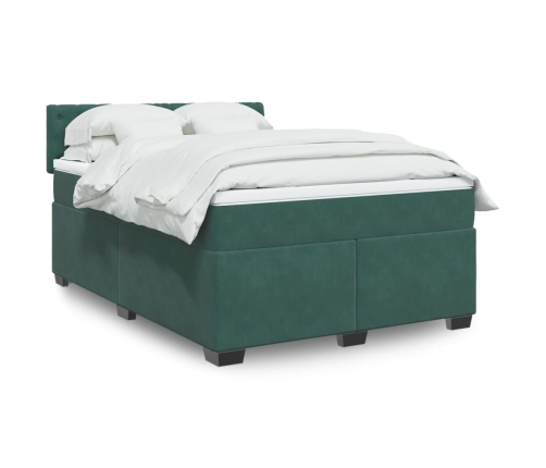 Cama box spring con colchón terciopelo verde oscuro 140x200 cm