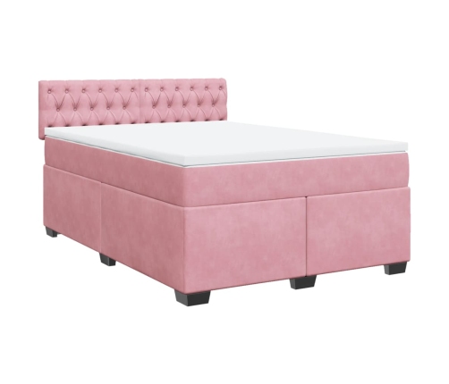 Cama box spring con colchón terciopelo rosa oscuro 140x200 cm