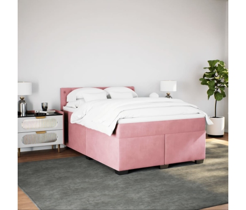 Cama box spring con colchón terciopelo rosa oscuro 140x200 cm