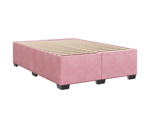 Cama box spring con colchón terciopelo rosa oscuro 140x200 cm