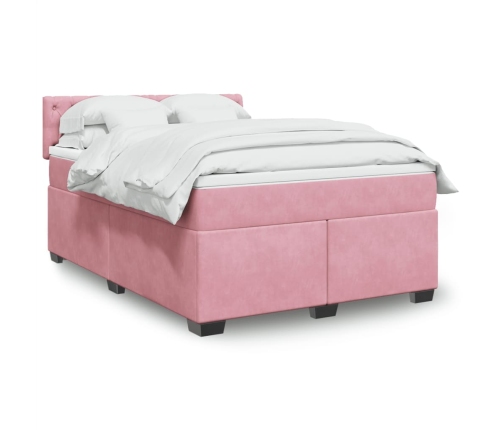 Cama box spring con colchón terciopelo rosa oscuro 140x200 cm