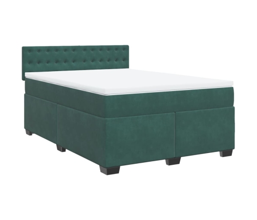 Cama box spring con colchón terciopelo verde oscuro 140x200 cm