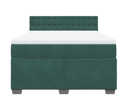 Cama box spring con colchón terciopelo verde oscuro 140x200 cm