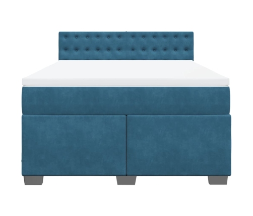 Cama box spring con colchón terciopelo azul oscuro 140x200 cm