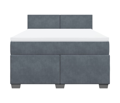 Cama box spring con colchón terciopelo gris oscuro 160x200 cm