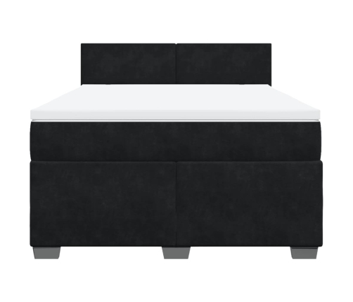 Cama box spring con colchón terciopelo negro 160x200 cm