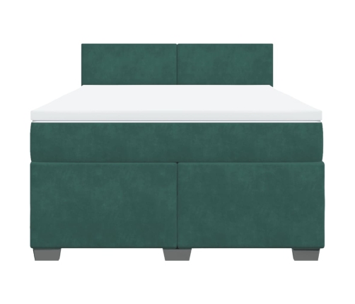 Cama box spring con colchón terciopelo verde oscuro 160x200 cm