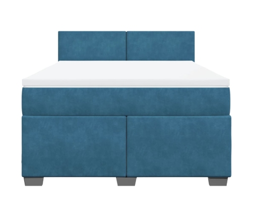 Cama box spring con colchón terciopelo azul 160x200 cm
