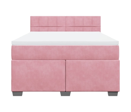 Cama box spring con colchón terciopelo rosa 160x200 cm