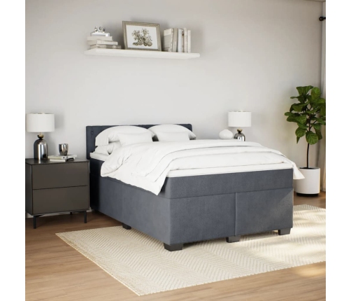 Cama box spring con colchón terciopelo gris oscuro 160x200 cm