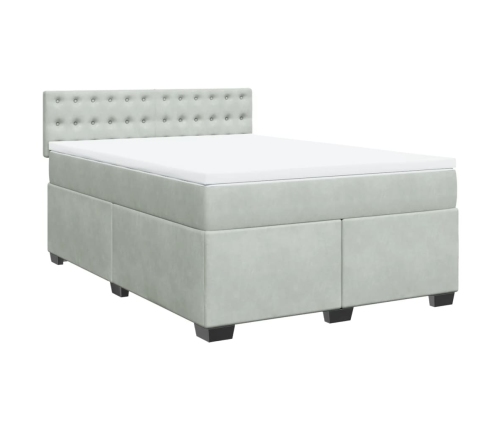 Cama box spring con colchón terciopelo gris claro 160x200 cm