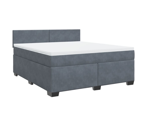 Cama box spring con colchón terciopelo gris oscuro 180x200 cm