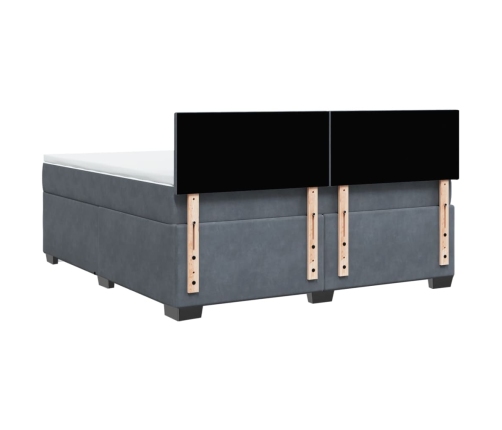 Cama box spring con colchón terciopelo gris oscuro 180x200 cm