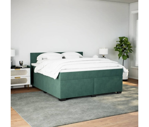 Cama box spring con colchón terciopelo verde oscuro 180x200 cm