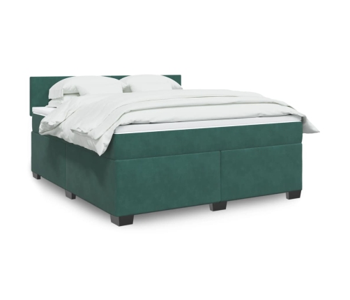 Cama box spring con colchón terciopelo verde oscuro 180x200 cm