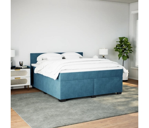 Cama box spring con colchón terciopelo azul 180x200 cm