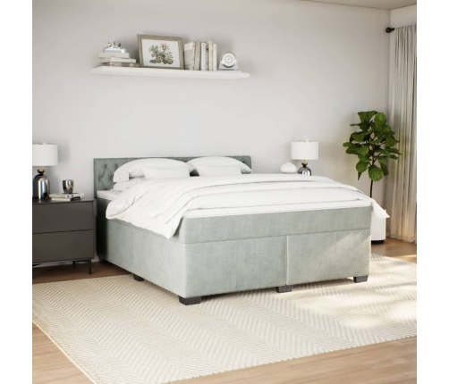 Cama box spring con colchón terciopelo gris claro 180x200 cm