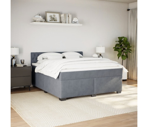 Cama box spring con colchón terciopelo gris oscuro 180x200 cm