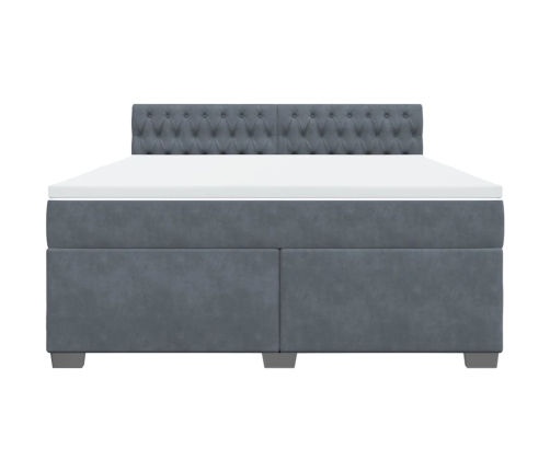 Cama box spring con colchón terciopelo gris oscuro 180x200 cm