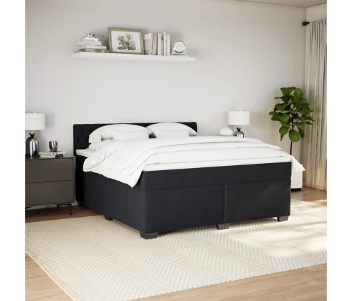 Cama box spring con colchón terciopelo negro 180x200 cm