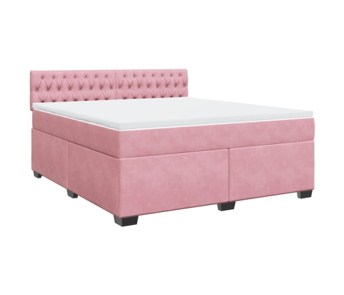 Cama box spring con colchón terciopelo rosa 180x200 cm