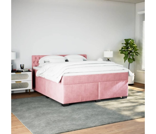 Cama box spring con colchón terciopelo rosa 180x200 cm