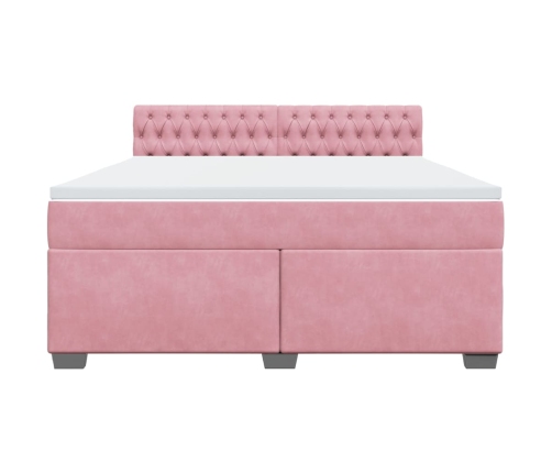 Cama box spring con colchón terciopelo rosa 180x200 cm