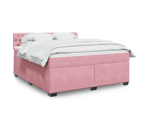 Cama box spring con colchón terciopelo rosa 180x200 cm