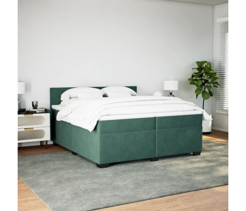 Cama box spring con colchón terciopelo verde oscuro 200x200 cm