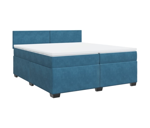 Cama box spring con colchón terciopelo azul oscuro 200x200 cm