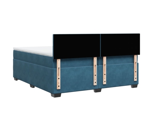 Cama box spring con colchón terciopelo azul oscuro 200x200 cm