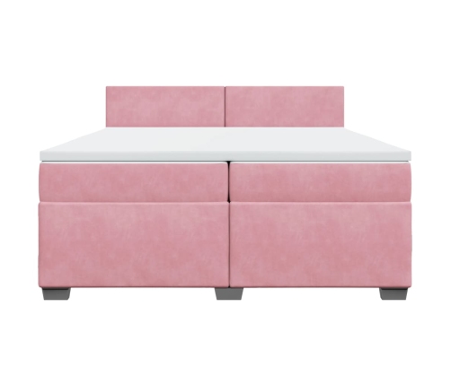 Cama box spring con colchón terciopelo rosa 200x200 cm
