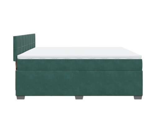 Cama box spring con colchón terciopelo verde oscuro 200x200 cm