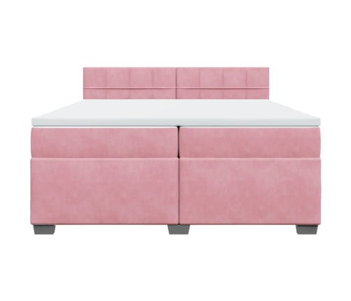 Cama box spring con colchón terciopelo rosa 200x200 cm