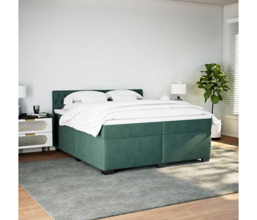 Cama box spring con colchón terciopelo verde oscuro 200x200 cm