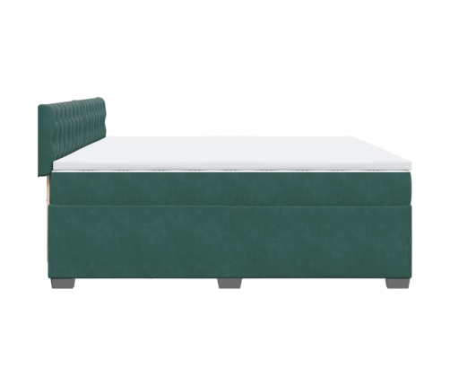 Cama box spring con colchón terciopelo verde oscuro 200x200 cm