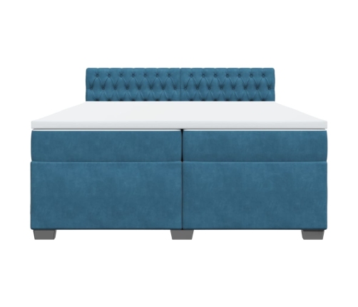 Cama box spring con colchón terciopelo azul 200x200 cm