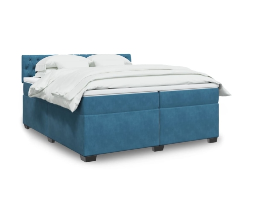 Cama box spring con colchón terciopelo azul 200x200 cm