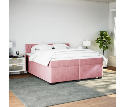 Cama box spring con colchón terciopelo rosa 200x200 cm