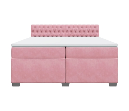 Cama box spring con colchón terciopelo rosa 200x200 cm