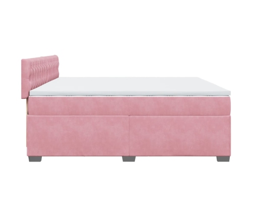 Cama box spring con colchón terciopelo rosa 200x200 cm