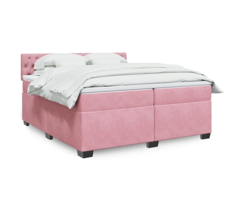 Cama box spring con colchón terciopelo rosa 200x200 cm