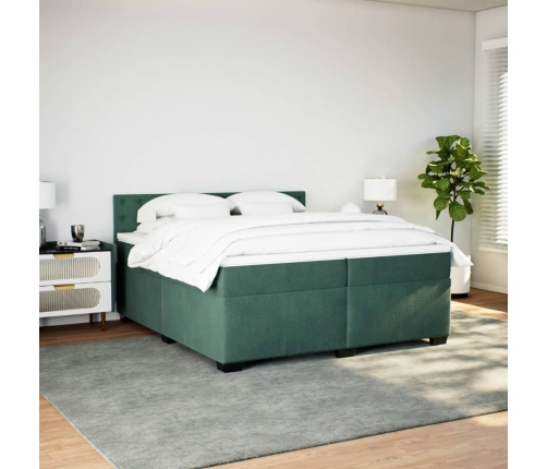 Cama box spring con colchón terciopelo verde oscuro 200x200 cm