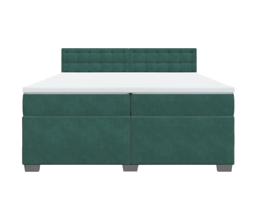 Cama box spring con colchón terciopelo verde oscuro 200x200 cm