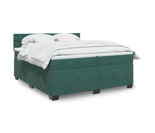 Cama box spring con colchón terciopelo verde oscuro 200x200 cm