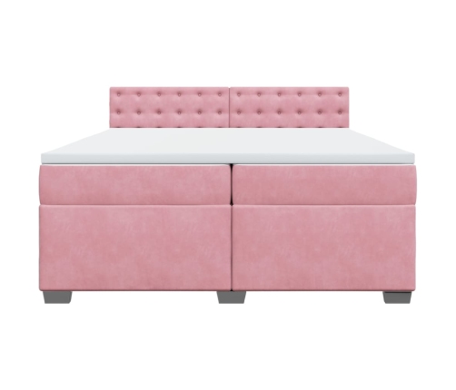 Cama box spring con colchón terciopelo rosa 200x200 cm