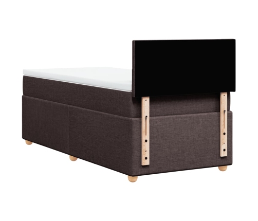 Cama box spring con colchón tela marrón oscuro 80x200 cm