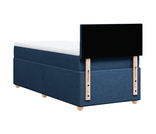 Cama box spring con colchón tela azul 80x200 cm