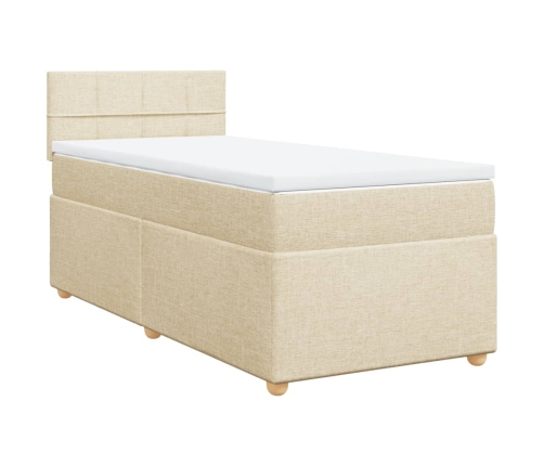 Cama box spring con colchón tela color crema 80x200 cm