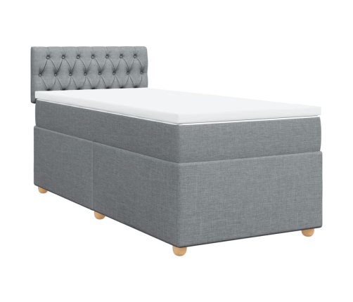 Cama box spring con colchón tela gris claro 80x200 cm